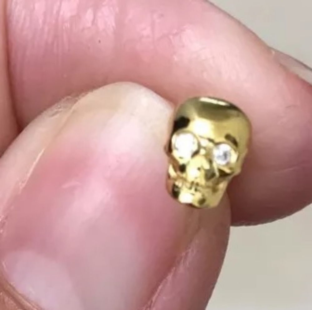 💀 925 Sterling Silver Skull Yellow Gold Plated CZ - Picture 13 of 15